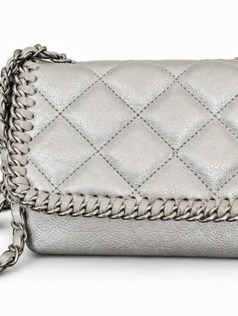 Steve Madden Quilted Chain Crossbody Bag in Silver & Black